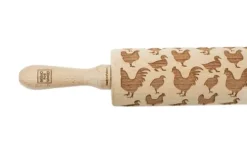 MoodForWood Träkavel, Graverad, 43 cm med Handtag, Perfekt för Bakning - Mönster på Fjäderfä