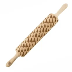 Kavlar-MoodForWood Träkavel, Graverad, 43 cm med Handtag, Perfekt för Bakning - Julgransmönster
