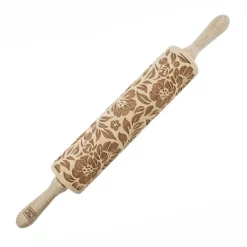 MoodForWood Träkavel, Graverad, 43 cm med Handtag, Perfekt för Bakning - Mönster med Vildrosor