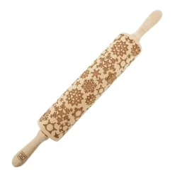 Kavlar-MoodForWood Träkavel, Graverad, 43 cm med Handtag, Perfekt för Bakning - Snöflingemönster