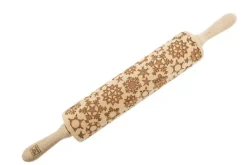 Kavlar-MoodForWood Träkavel, Graverad, 43 cm med Handtag, Perfekt för Bakning - Snöflingemönster