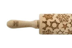Kavlar-MoodForWood Träkavel, Graverad, 43 cm med Handtag, Perfekt för Bakning - Snöflingemönster