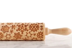 Kavlar-MoodForWood Träkavel, Graverad, 43 cm med Handtag, Perfekt för Bakning - Snöflingemönster