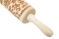 Kavlar-MoodForWood träkavel, graverad, 43 cm med handtag, perfekt för bakning - Frohe Weihnachten-mönster