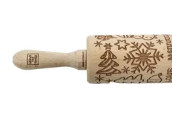 Kavlar-MoodForWood träkavel, graverad, 43 cm med handtag, perfekt för bakning - Frohe Weihnachten-mönster