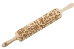 Kavlar-MoodForWood träkavel, graverad, 43 cm med handtag, perfekt för bakning - Frohe Weihnachten-mönster