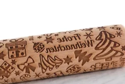 Kavlar-MoodForWood träkavel, graverad, 43 cm med handtag, perfekt för bakning - Frohe Weihnachten-mönster