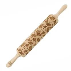 MoodForWood Träkavel, Graverad, 43 cm med Handtag, Perfekt för Bakning - Ginko Biloba Mönster