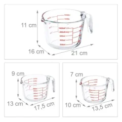 Mått & Måttskedar-Måttkannset, 7x10x13.5 cm, Transparent, Röd