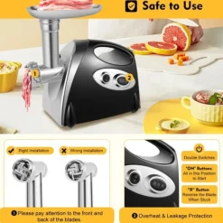 Matkvarnar-Multifunktionell köttkvarn, elektrisk 800 W, 220 V EU-plugg, svart, korvstoppare & nudeltillsats