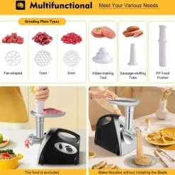 Matkvarnar-Multifunktionell köttkvarn, elektrisk 800 W, 220 V EU-plugg, svart, korvstoppare & nudeltillsats