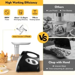 Matkvarnar-Multifunktionell köttkvarn, elektrisk 800 W, 220 V EU-plugg, svart, korvstoppare & nudeltillsats
