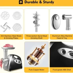 Matkvarnar-Multifunktionell köttkvarn, elektrisk 800 W, 220 V EU-plugg, svart, korvstoppare & nudeltillsats