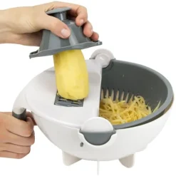 Multifunktionellt grönsaksrivjärn med skål, 7 utbytbara blad