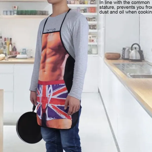 Förkläden-Muscle Man 3D Roligt vattentätt matlagningsförkläde