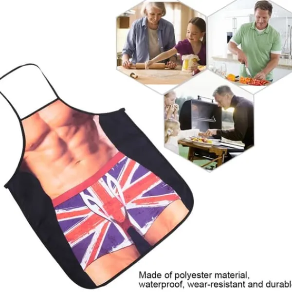 Förkläden-Muscle Man 3D Roligt vattentätt matlagningsförkläde