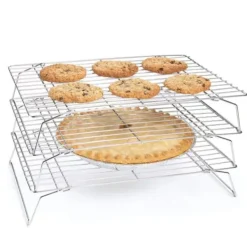 3-nivåers kylgaller hopfällbara ben för kakor, tårtor, kök, bakning, grillverktyg
