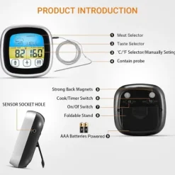 OBOSOE Digital kökstermometer med pekskärm – kött- & BBQ-temperaturmätare med sond och blå LCD