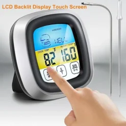 OBOSOE Digital kökstermometer med pekskärm – kött- & BBQ-temperaturmätare med sond och blå LCD