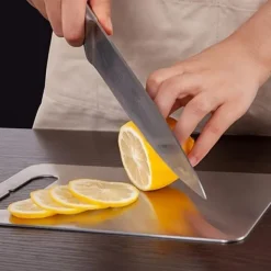 Skärbrädor-OBOSOE 3-Delars Rostfria Skärbrädor - Dubbelhäftande & Hygienisk för Kök, Grill & Camping