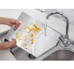 Skärbrädor-OBOSOE 3-Delars Rostfria Skärbrädor - Dubbelhäftande & Hygienisk för Kök, Grill & Camping