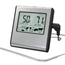 Matlagningstermometrar-OBOSOE Digital Ugnstermometer / Stektermometer med Timer och Ljudsignal – LCD Kötttermometer för Grill, Ugn och Rökning