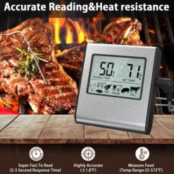 Matlagningstermometrar-OBOSOE Digital Ugnstermometer / Stektermometer med Timer och Ljudsignal – LCD Kötttermometer för Grill, Ugn och Rökning