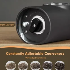 OBOSOE Elektrisk Pepparkvarn Set av 2 - Justerbar Malningsgrad, LED-belysning, inklusive Ställ och Borste
