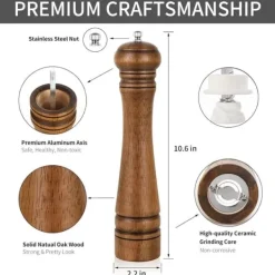 Kryddkvarnar-OBOSOE Handgjord 10 tums pepparkvarn i ekträ – Manuell kryddkvarn för peppar, salt och örter