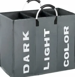 Tvättutrustning-OBOSOE Hopfällbar Tvättkorg i Tyg med 3 Fack – Tvättsorterare & Förvaringskorg för Kläder och Leksaker