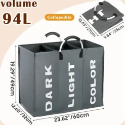 Tvättutrustning-OBOSOE Hopfällbar Tvättkorg i Tyg med 3 Fack – Tvättsorterare & Förvaringskorg för Kläder och Leksaker