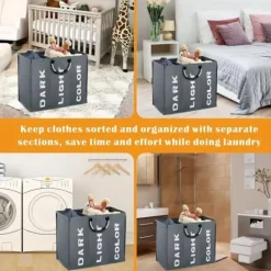 Tvättutrustning-OBOSOE Hopfällbar Tvättkorg i Tyg med 3 Fack – Tvättsorterare & Förvaringskorg för Kläder och Leksaker