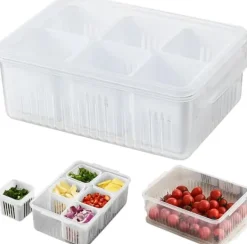 OBOSOE 6-i-1 Kylförvaringslåda - Plastbehållare med Lock för Grönsaker & Frukt | Färskvarande Drainagebox till Kök