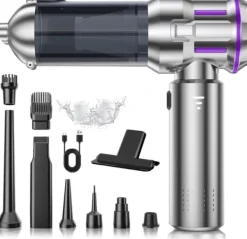 Handdammsugare-OBOSOE 4-i-1 Trådlös Handdammsugare – Mini Dammsugare med Självtömning, 3 Sugnivåer för Hem, Bil & Husdjur