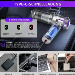 Handdammsugare-OBOSOE 4-i-1 Trådlös Handdammsugare – Mini Dammsugare med Självtömning, 3 Sugnivåer för Hem, Bil & Husdjur