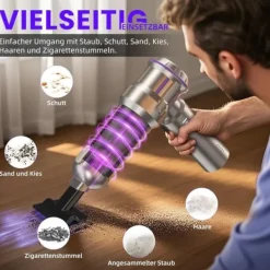 Handdammsugare-OBOSOE 4-i-1 Trådlös Handdammsugare – Mini Dammsugare med Självtömning, 3 Sugnivåer för Hem, Bil & Husdjur