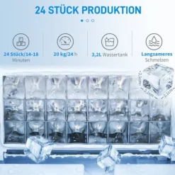 OBOSOE Ismaskin 20 kg/24h – 2,3L vattentank och 3,2L vattenbehållare, rostfritt stål, automatisk rengöring, silver, 25,2 x 36 x 37,1 cm