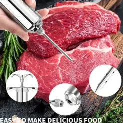 OBOSOE Marinadspruta i rostfritt stål – Köttspruta med 3 nålar för BBQ, grill, stek och marinad