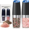 OBOSOE 2-Pack Elektrisk Salt- och Pepparkvarn med LED-ljus – Batteridriven Automatisk Kryddkvarn med Justerbar Grovlek