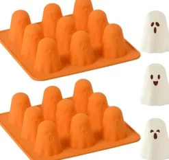Isformar-OBOSOE 2-Pack Halloween Silikonform, 3D Spökform, Non-stick Chokladformar med 9 Hål för Gelé, Gummy, Pudding