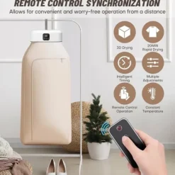 OBOSOE Portabel Klädtork, Mini Torktumlare med Fjärrkontroll, Fällbar Elektrisk Torkmaskin med Torkpåse för Resa, Husvagn, Hem
