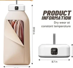 OBOSOE Portabel Klädtork, Mini Torktumlare med Fjärrkontroll, Fällbar Elektrisk Torkmaskin med Torkpåse för Resa, Husvagn, Hem