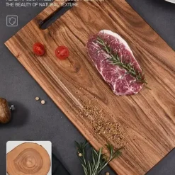 Skärbrädor-OBOSOE Premium Akaciaträ Skärbräda - Perfekt för Kött, Ost, Bröd, Grönsaker & Frukt | Hållbart Köksredskap för Hemmet & Studentboende (34x22 cm) - Ide | CDON