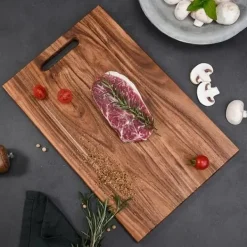 Skärbrädor-OBOSOE Premium Akaciaträ Skärbräda - Perfekt för Kött, Ost, Bröd, Grönsaker & Frukt | Hållbart Köksredskap för Hemmet & Studentboende (34x22 cm) - Ide | CDON