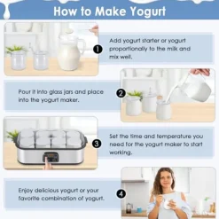 Yogurtmaskiner-OBOSOE Probiotisk Yoghurt – Yoghurtmaskin med justerbar temperatur och tid, skapa miljarder av levande probiotika för tarmhälsa