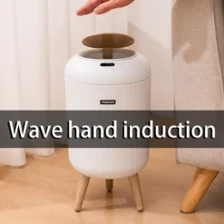 Soptunnor & Papperskorgar-OBOSOE Smart sopkorg med lock, Rund sopkorg med ben, Vattentät beröringslös sopkorg, Avfallskorg för sovrum, Badrum, Kök, Vardagsrum, Kontor