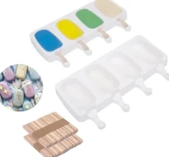 Isformar-OBOSOE 2x4-pack Glassform med 100 träpinnar – BPA-fri isglassform för hemmagjord glass