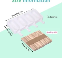 Isformar-OBOSOE 2x4-pack Glassform med 100 träpinnar – BPA-fri isglassform för hemmagjord glass