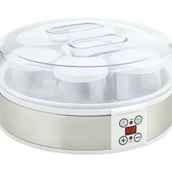 OBOSOE Yoghurtberedare – Maskin för hemmagjord yoghurt, 7 glas, rostfritt stål, silver och vit, 24 cm x 24 cm x 13 cm
