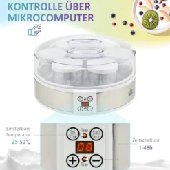 OBOSOE Yoghurtberedare – Maskin för hemmagjord yoghurt, 7 glas, rostfritt stål, silver och vit, 24 cm x 24 cm x 13 cm